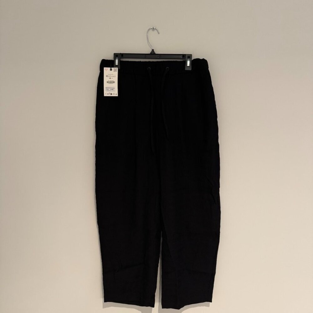 Zara Black Crinkle Pants Size Medium New With Tags